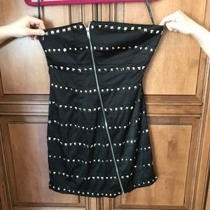 Black satin midi dress with silver studs NWT